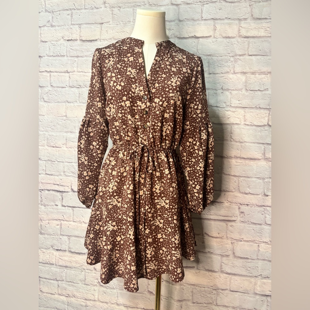 Cozy Casual Brown Floral Dress